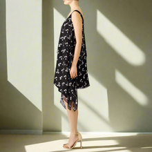 Load image into Gallery viewer, Opening Ceremony Silk Shift Dress 10 Black Sleeveless Floral Burnout Asymmetric