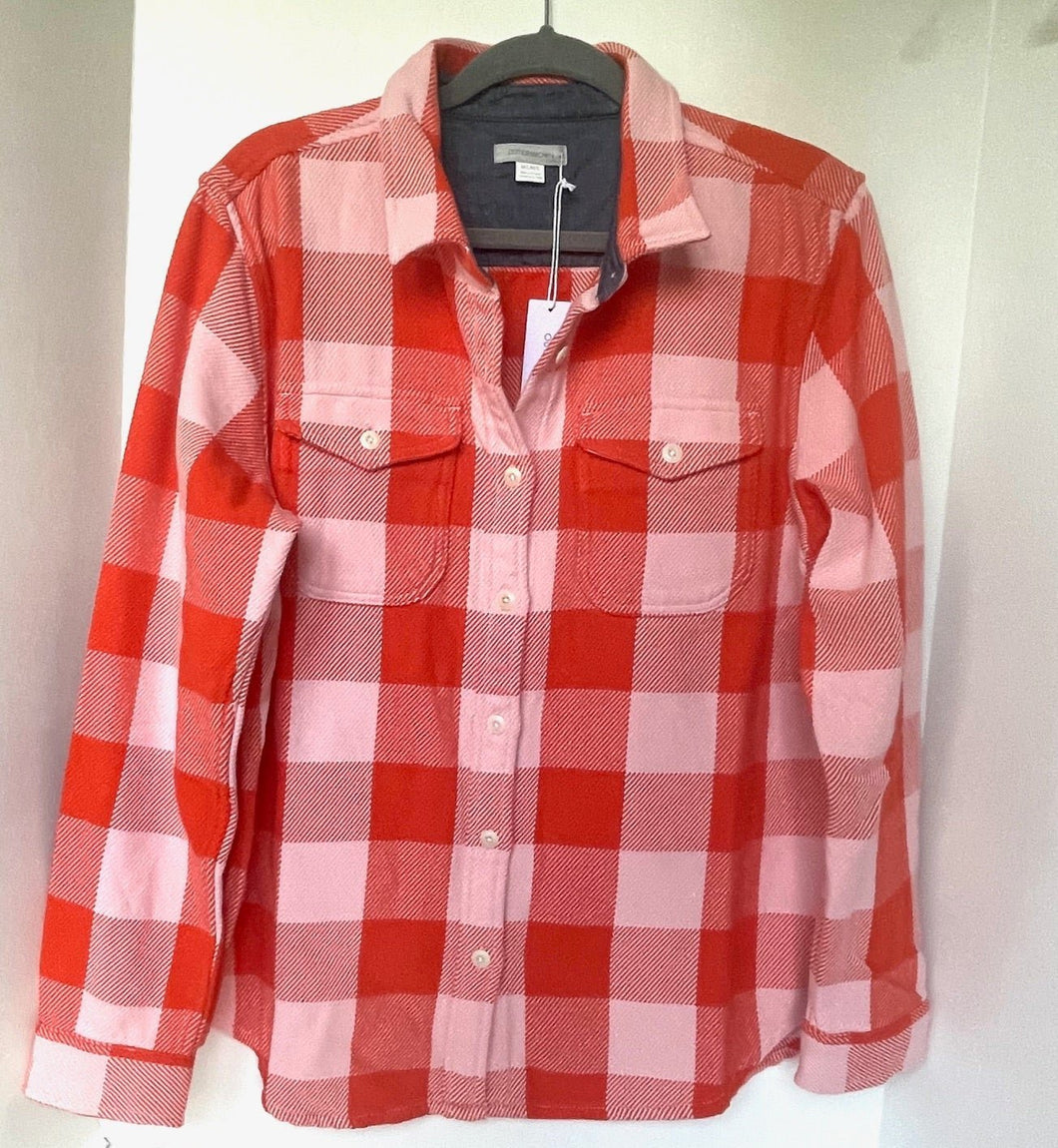 Outerknown Blanket Plaid Shirt Womens ML Flannel Long Sleeve Pink Orange