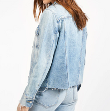 Load image into Gallery viewer, Outerknown Cara Denim Jacket Womens Blue Faded Raw Hem Fitted Organic