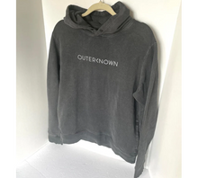 Load image into Gallery viewer, Outerknown OK Wordmark Gray Organic Snap Hoodie M hemp cotton