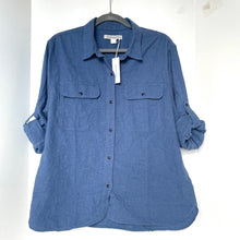 Load image into Gallery viewer, Outerknown Scout Flannel Shirt Womens Large Blue Organic Cotton Rolltab