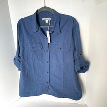 Load image into Gallery viewer, Outerknown Scout Flannel Shirt Womens Large Blue Organic Cotton Rolltab