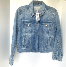 Load image into Gallery viewer, Outerknown Cara Denim Jacket Womens Blue Faded Raw Hem Fitted Organic