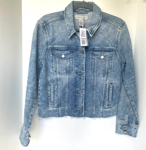 Outerknown Cara Denim Jacket Womens Blue Faded Raw Hem Fitted Organic