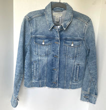Load image into Gallery viewer, Outerknown Cara Denim Jacket Womens Blue Faded Raw Hem Fitted Organic