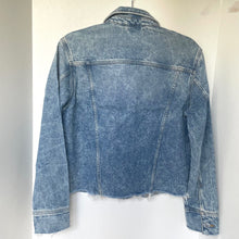 Load image into Gallery viewer, Outerknown Cara Denim Jacket Womens Blue Faded Raw Hem Fitted Organic