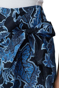 Parker Wrap Skirt Womens 8 Blue Midi  Floral Asymmetric Cotton Drew Ruffle