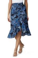 Load image into Gallery viewer, Parker Wrap Skirt Womens 8 Blue Midi  Floral Asymmetric Cotton Drew Ruffle