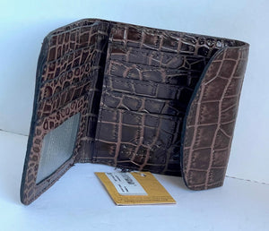 Patricia Nash Wallet Womens RFID Bifold ID Reiti Croc Embossed Brown Leather