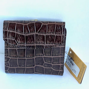 Patricia Nash Wallet Womens RFID Bifold ID Reiti Croc Embossed Brown Leather