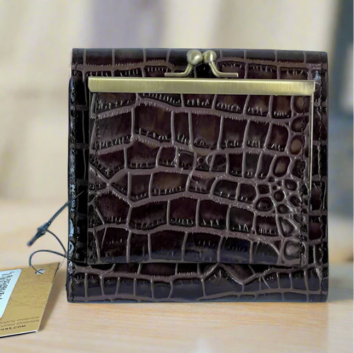 Patricia Nash Reiti Croc Embossed Wallet Womens Small Brown RFID Leather