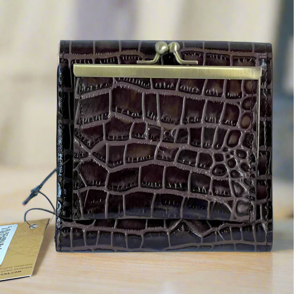 Patricia Nash Reiti Croc Embossed Wallet Womens Small Brown RFID Leather