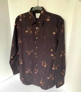 Paul Smith Dress Shirt Mens Small Brown Long Sleeve Button-Down Guitar Folk Cotton