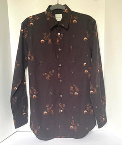 Paul Smith Dress Shirt Mens Small Brown Long Sleeve Button-Down Guitar Folk Cotton