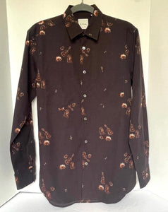 Paul Smith Dress Shirt Mens Small Brown Long Sleeve Button-Down Guitar Folk Cotton