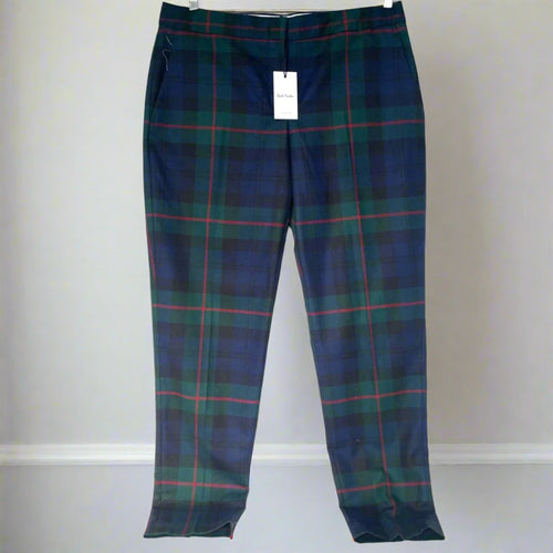 Paul Smith Wool Tartan Pant Womens 10US 46IT Blue Green Tapered Slim Tailored