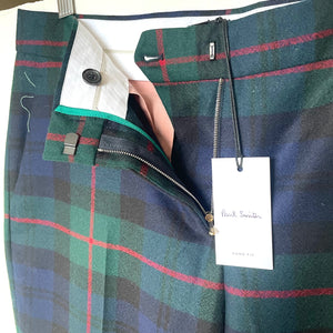 Paul Smith Wool Tartan Pant Womens 10US 46IT Blue Green Tapered Slim Tailored