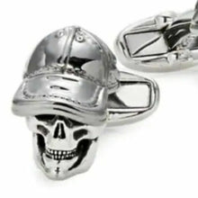 Load image into Gallery viewer, Paul Smith Skull Cufflinks Silver T-Bar Engraved Logo Mens Gift Box