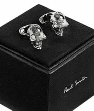Load image into Gallery viewer, Paul Smith Skull Cufflinks Silver T-Bar Engraved Logo Mens Gift Box