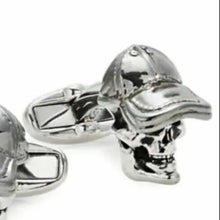 Load image into Gallery viewer, Paul Smith Skull Cufflinks Silver T-Bar Engraved Logo Mens Gift Box