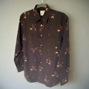 Paul Smith Dress Shirt Mens Small Brown Long Sleeve Button-Down Guitar Folk Cotton