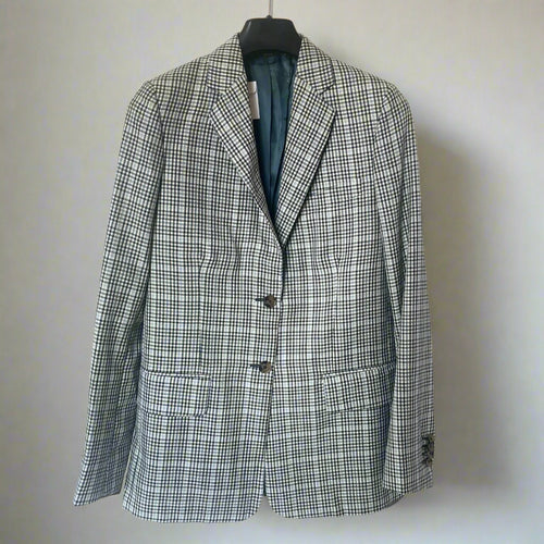 Paul Smith Single Breasted Wool Silk Blazer Womens Blue Plaid Jacket Italian