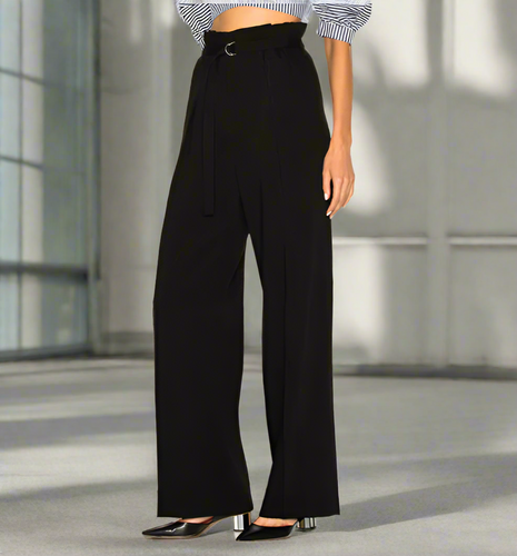Phillip Lim Womens Paperbag High Waist Wide Leg Black Pant Without Belt – 6**