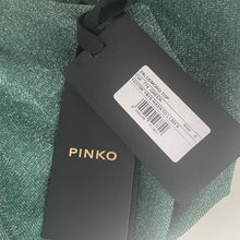 Load image into Gallery viewer, Pinko label on a green textured fabric background