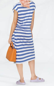 Polo Ralph Lauren Linen Midi Wrap Dress Medium Blue Short Sleeve Stripe Ties