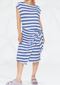 Polo Ralph Lauren Linen Midi Wrap Dress Medium Blue Short Sleeve Stripe Ties