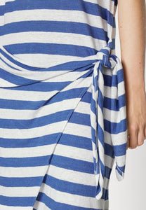 Polo Ralph Lauren Linen Midi Wrap Dress Medium Blue Short Sleeve Stripe Ties