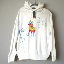 Load image into Gallery viewer, PoloRalphLaurenHoodieSweaterMensXLWhitePonyPaintSplatterSweatshirt