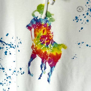 Polo Ralph Lauren Hoodie Sweater Mens XL White Pony Paint Splatter Sweatshirt