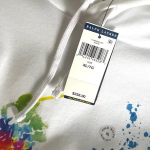 Polo Ralph Lauren Hoodie Sweater Mens XL White Pony Paint Splatter Sweatshirt