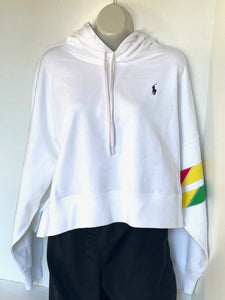 Polo Ralph Lauren Hoodie Sweatshirt Womens Medium White Crop Rainbow Logo