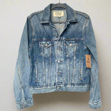 Load image into Gallery viewer, Polo Ralph Lauren Mens Trucker Jacket Small Paint Splatter Denim Blue Classic