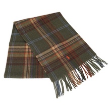 Load image into Gallery viewer, Polo Ralph Lauren Polo Plaid Wool Scarf Olive Green Long Fringed Winter