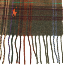 Load image into Gallery viewer, Polo Ralph Lauren Polo Plaid Wool Scarf Olive Green Long Fringed Winter