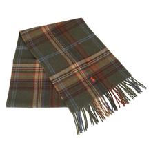 Load image into Gallery viewer, Polo Ralph Lauren Polo Plaid Wool Scarf Olive Green Long Fringed Winter