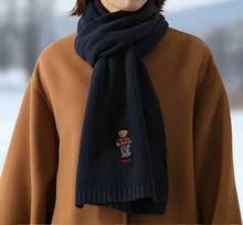 Load image into Gallery viewer, Polo Ralph Lauren Polo Wool Blend Scarf Blue Bear Motif Long Ribbed Winter