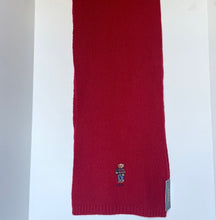 Load image into Gallery viewer, Polo Ralph Lauren Polo Wool Blend Scarf Red Bear Motif Long Ribbed Winter