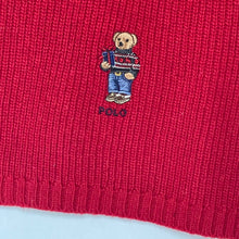 Load image into Gallery viewer, Polo Ralph Lauren Polo Wool Blend Scarf Red Bear Motif Long Ribbed Winter