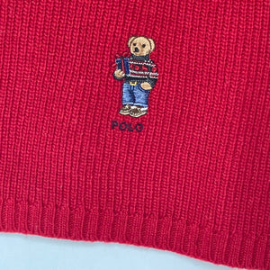 Polo Ralph Lauren Polo Wool Blend Scarf Red Bear Motif Long Ribbed Winter