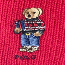 Load image into Gallery viewer, Polo Ralph Lauren Polo Wool Blend Scarf Red Bear Motif Long Ribbed Winter