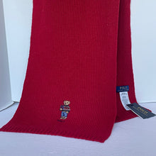 Load image into Gallery viewer, Polo Ralph Lauren Polo Wool Blend Scarf Red Bear Motif Long Ribbed Winter