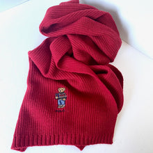 Load image into Gallery viewer, Polo Ralph Lauren Polo Wool Blend Scarf Red Bear Motif Long Ribbed Winter