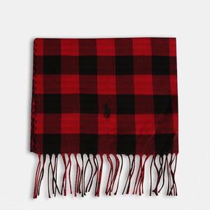 Polo Ralph Lauren Scarf Reversible Check Brushed Cotton Red Black Plaid Unisex