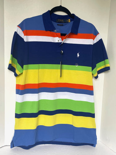 Polo Ralph Lauren Shirt Mens Large Stripe Short Sleeve Cotton Mesh Lightweight