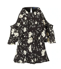 Load image into Gallery viewer, Polo Ralph Lauren Silk Shirt Womens 10 Black Cold-Shoulder Floral Ruffle Blouse Top