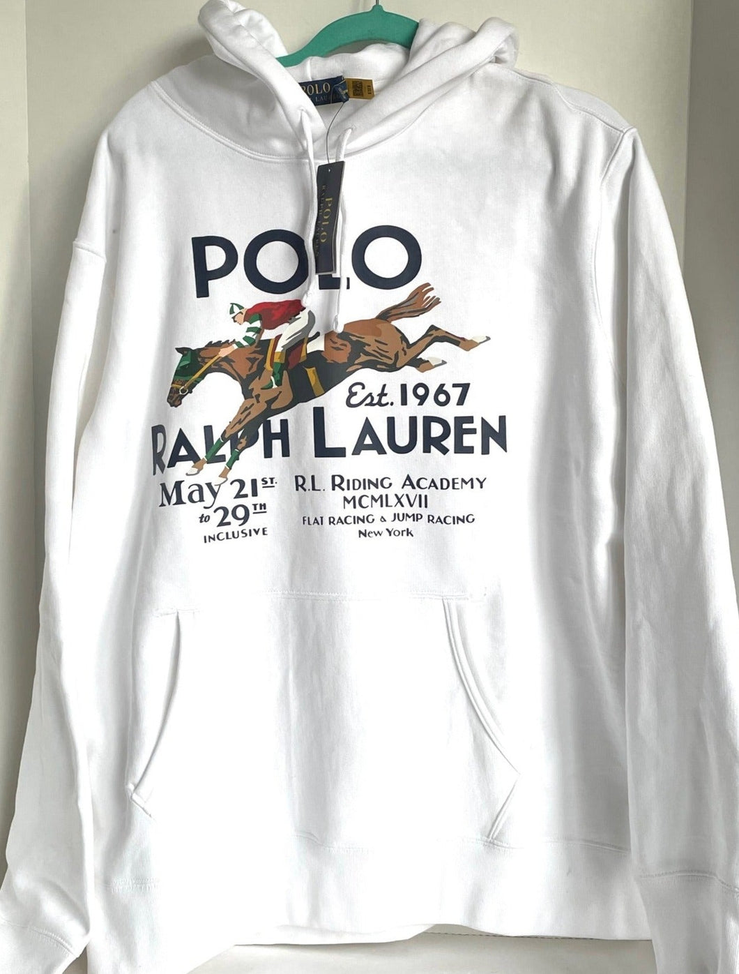 Polo Ralph Lauren Sweater Hoodie Mens XL White Riding Academy Horse Pony